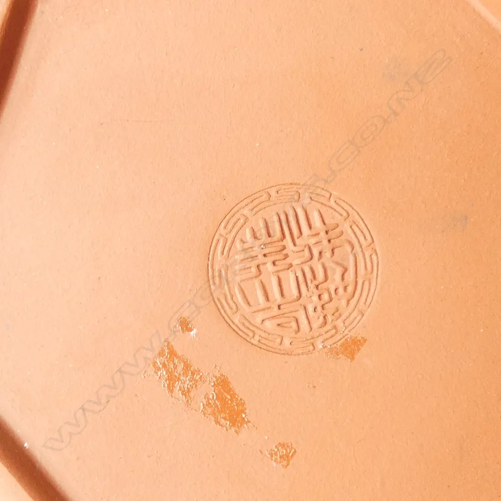 ZHISHA REDWARE TEAPOT WITH FACETED WALLS, STAMPED SEAL MARK Image 1++