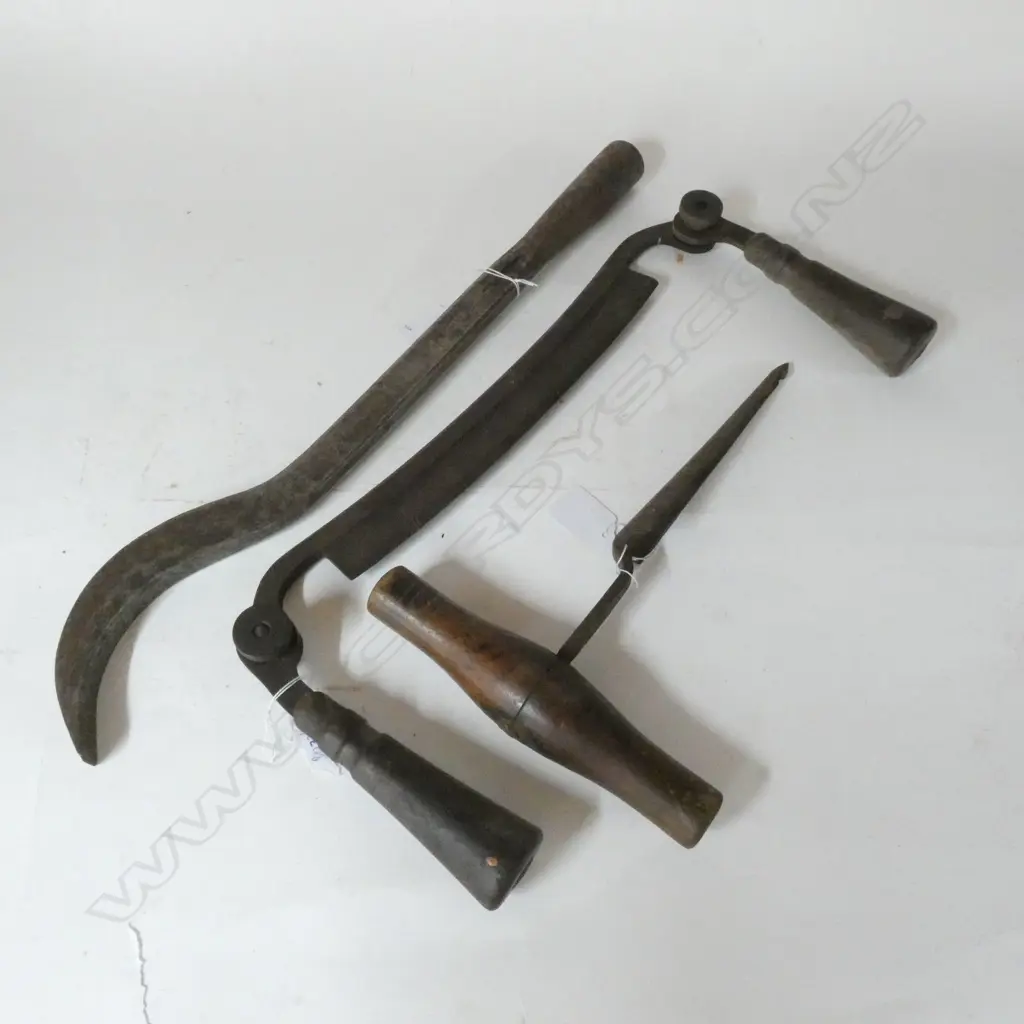 SHEFFIELD STEEL TAPERED CORER, LGE MORTICE CHISEL & DRAW KNIFE w FOLDING HANDLES (3) Image 1++