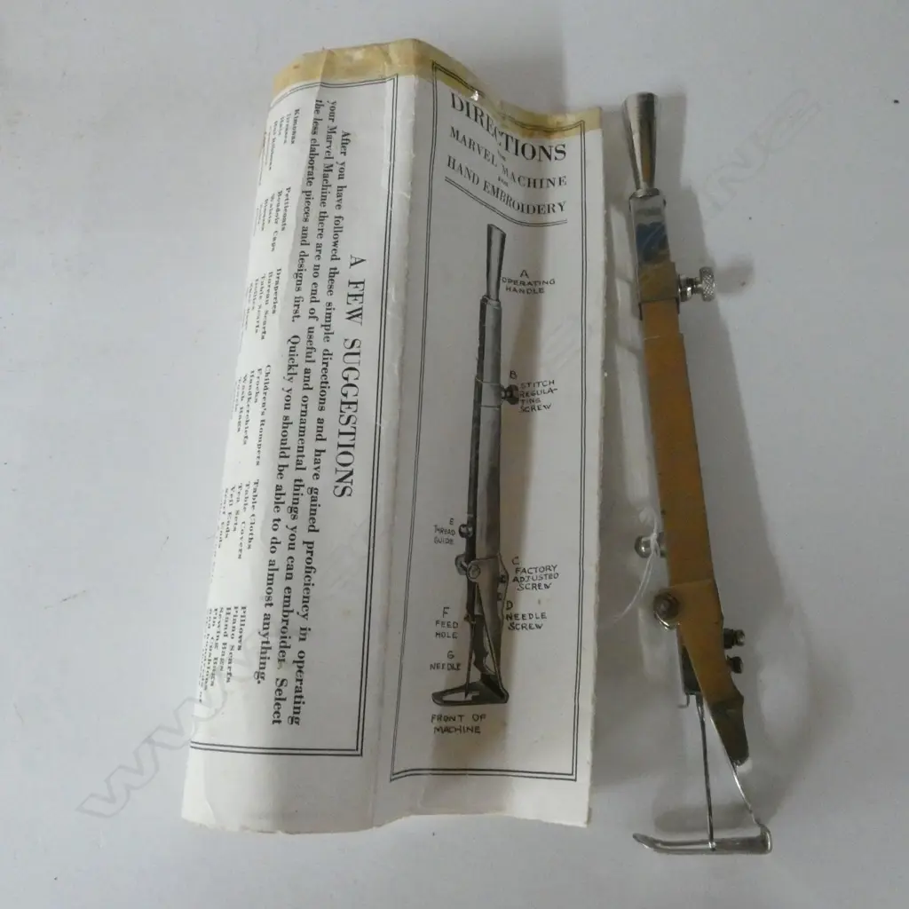 LGE CLASP KNIFE, NEVERIP LEATHER STITCHER, MARVEL EMBROIDERY MACHINE & IVORY HANDLED BUTTON HOOK (4) Image 1++