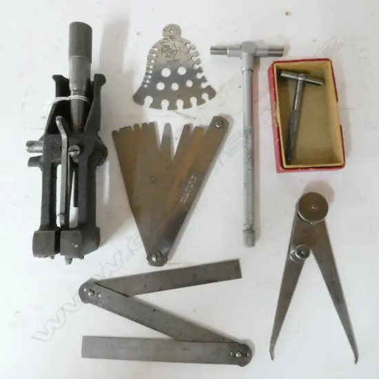 2 FEELER GAUGES, CALIPERS, STARRETT MACHINIST'S MICROMETER, WIRE GAUGE & 2 TELESCOPIC GAUGES (7)