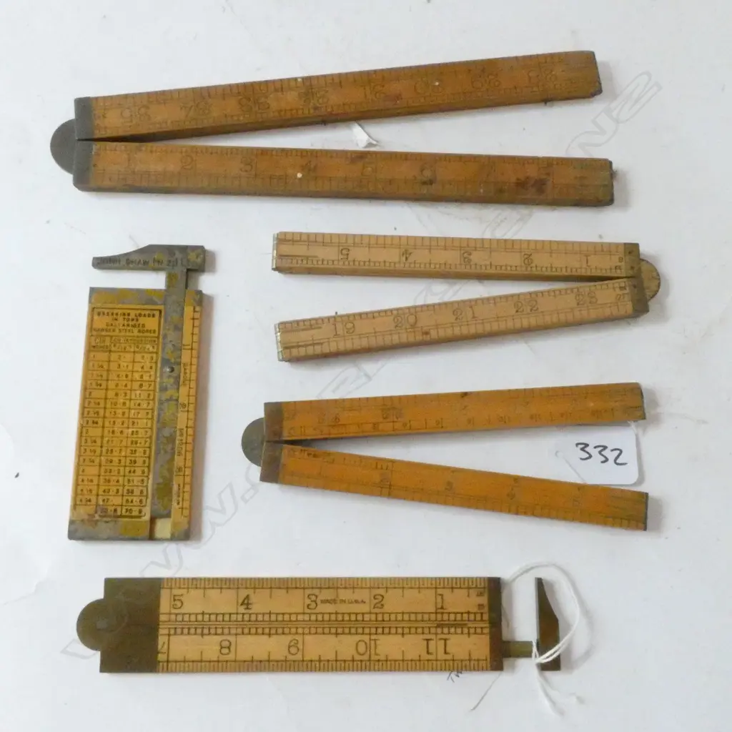 2 RABONE 24" 4-FOLD, RABONE 36" 4-FOLD RULES, LUFKIN 12" FOLDING CALIPER RULE & RABONE (SHAWS) HAWSER & ROPE 3" CALIPER  Image 1++
