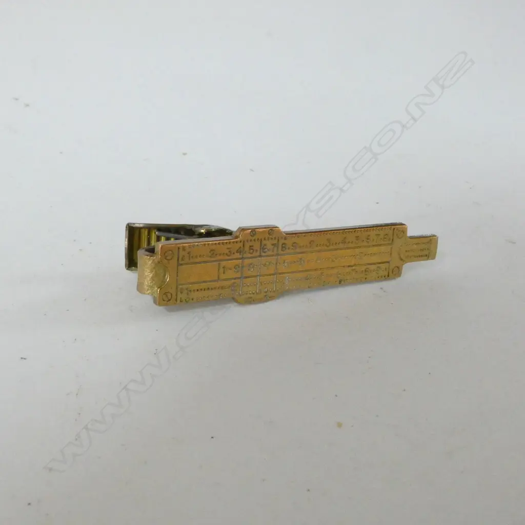2 ROPE 4" CALIPER RULES, RABONE 4" BOXWOOD CALIPER RULE, STARRETT SLIDE CALIPER & BRASS SLIDE RULE TIE CLIP (4) Image 1++