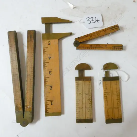 STANLEY No62 24" & HOCKLEY ABBEY 12" 4-FOLD RULES; 2 3" CALIPER RULES; LUFKIN No.16 5½" CALIPER RULE (5)