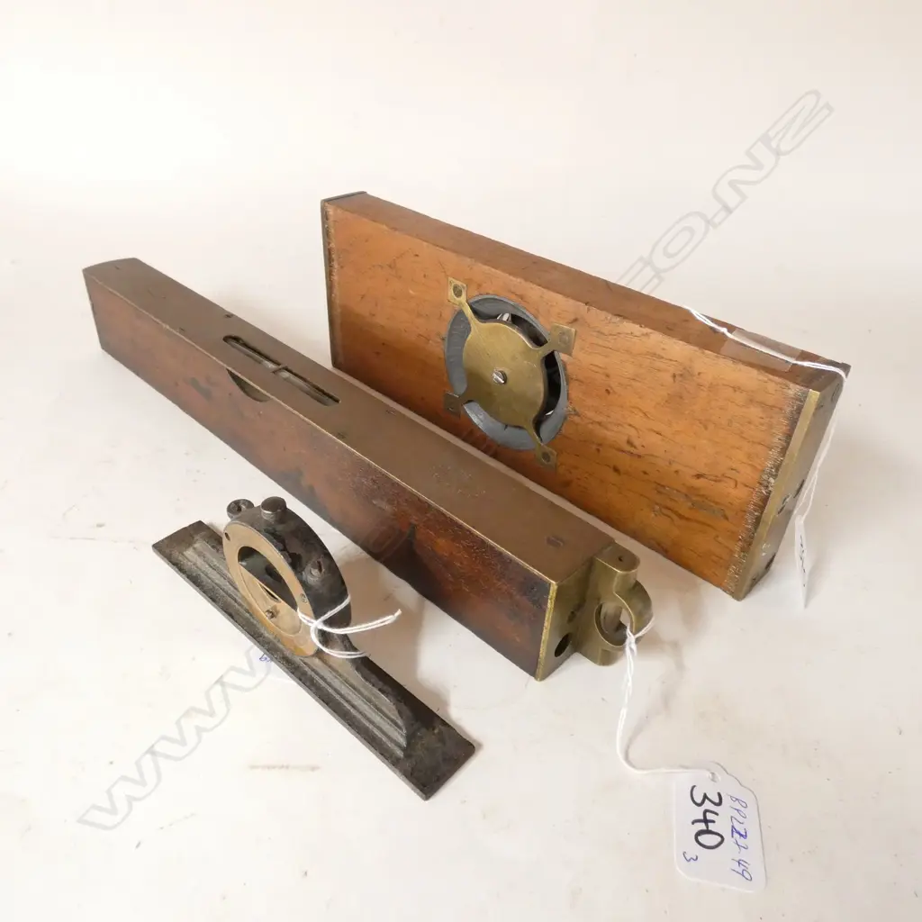 RABONE 13" MAHOG & BRASS LEVEL PLUS DAVIS LEVEL & TOOL Co 1887 STEEL & BRASS LEVEL, PLUS MAHOG & BRASS INCLINOMETER Image 1++