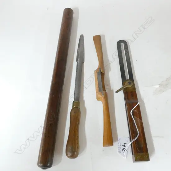 CRAFTSMAN MADE REAMER, SLIDING BEVEL, ROLLING RULE, SPOKESHAVE  (4)
