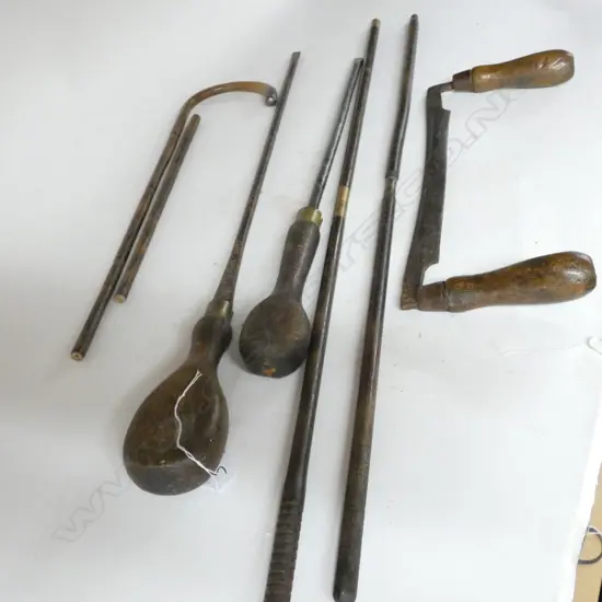 DRAWKNIFE, GUN CLEANING RODS (2), WALKING CANE AS IS