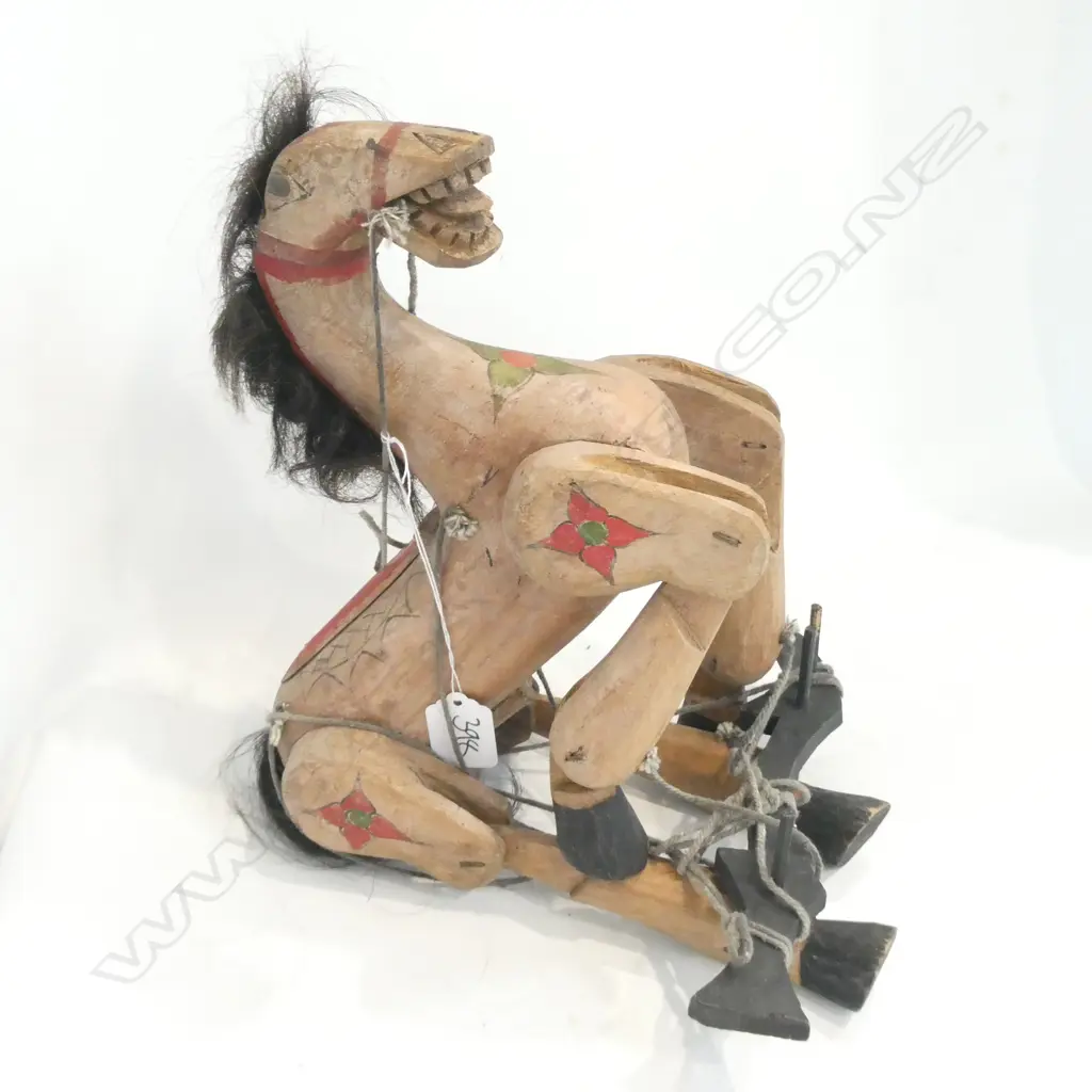 CARVED WOODEN HORSE PUPPET L. 280MM Image 1++