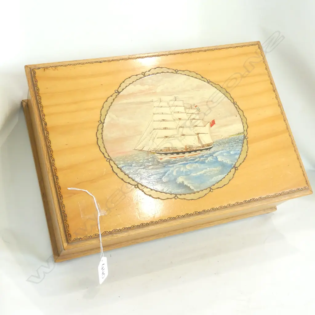 CURIO BOX WITH HAND PAINTED SAILING SHIP W. 380MM Image 1++