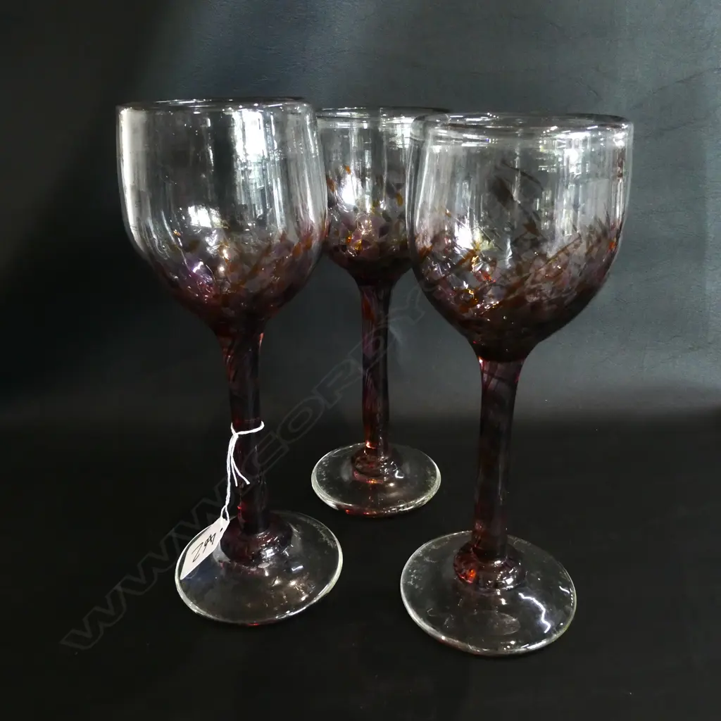 3 HOGLUND GLASS WINE GLASSES Image 1++