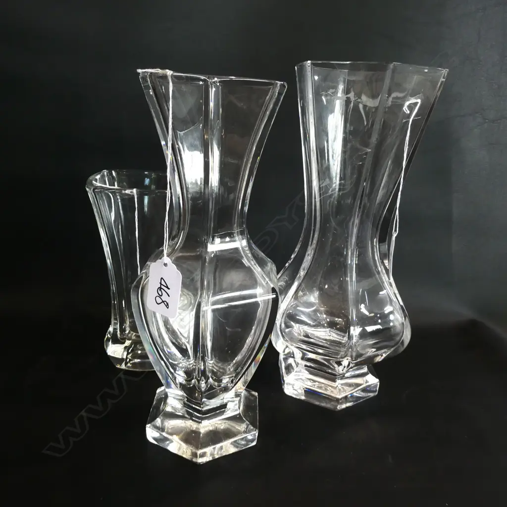 3 FRENCH CLEAR GLASS VASES Image 1++