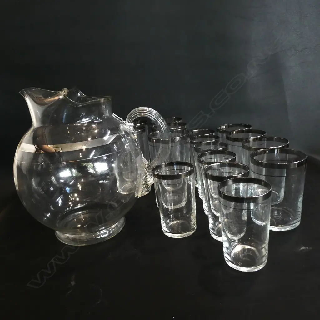 16 SILVER RIMMED GLASSES + PITCHER Image 1++