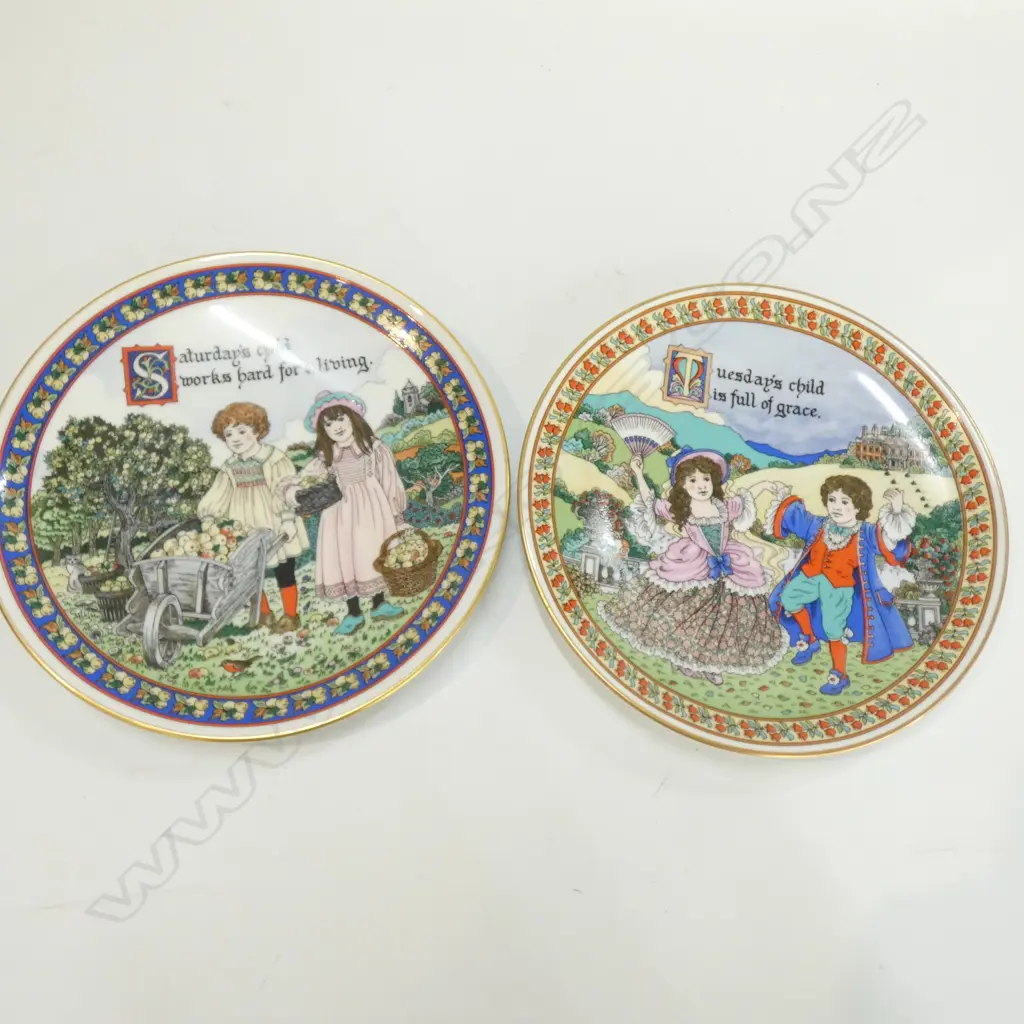 2 ROYAL WORCESTER 19CM PLATES "SATURDAYS CHILD "&" TUESDAY CHILD" Image 1++