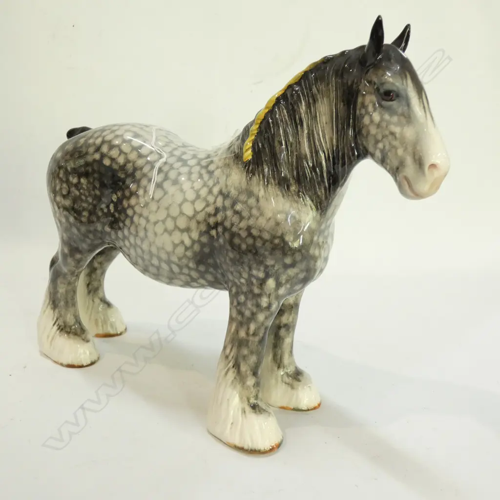 LG BESWICK DAPPLE GREY SHIRE HORSE FIGURINE, L. 260MM Image 1++