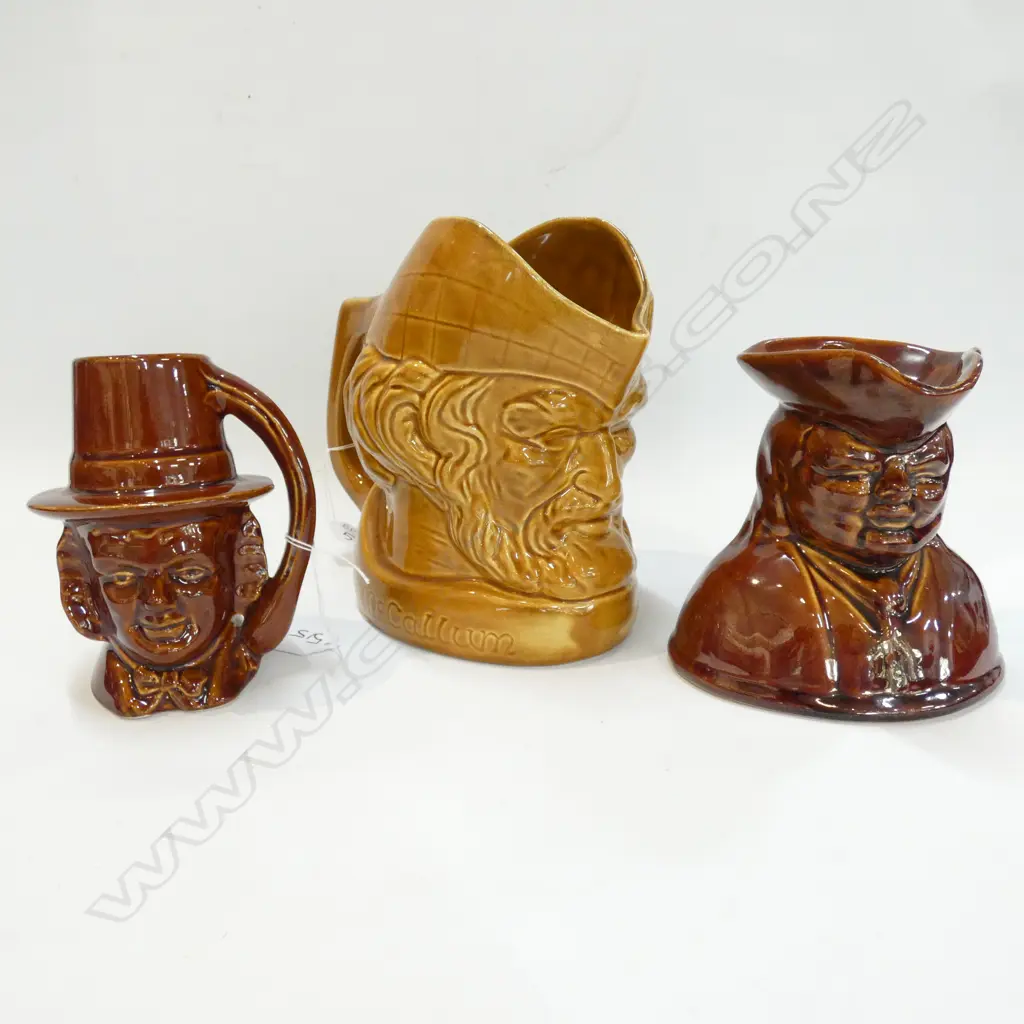 3 CHARACTER JUGS; CROWN LYNN MCCALLUM, 2 OTHERS Image 1++