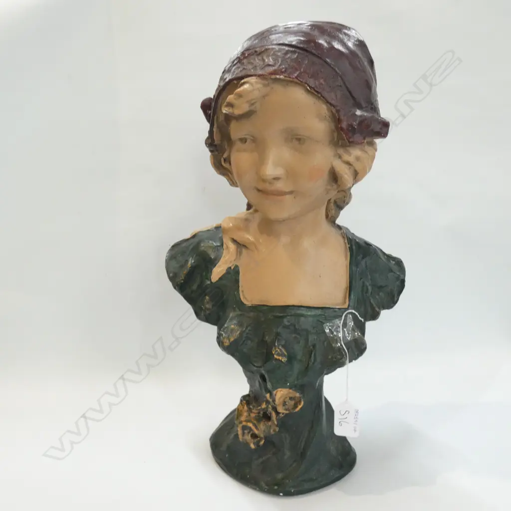 LARGE VICTORIAN CONCRETE BUST OF A YOUNG WOMAN, H. 450MM Image 1++