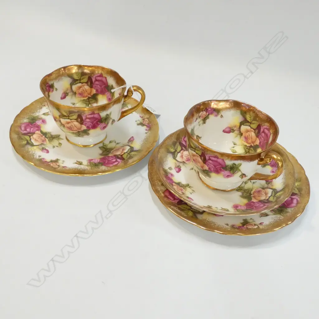 2 GOLDEN ROSE CUPS AND SAUCERS Image 1++