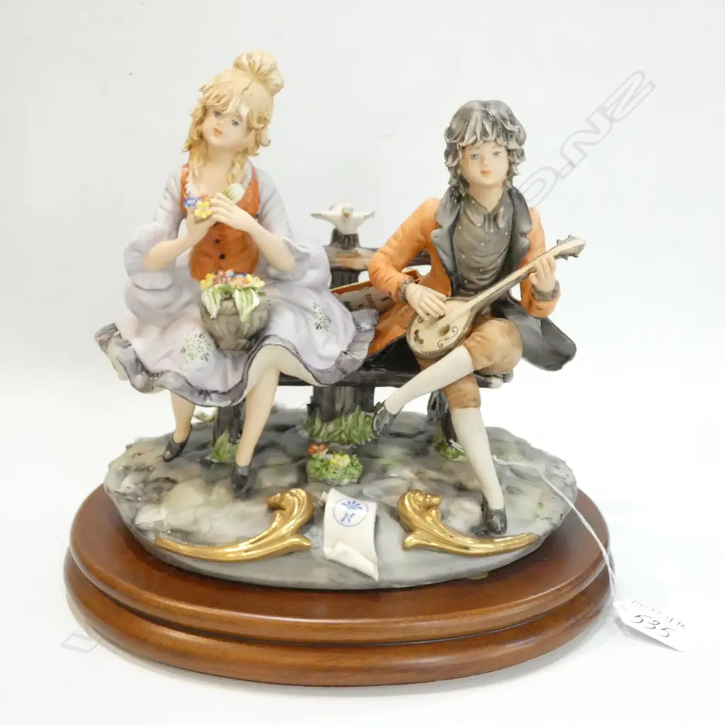 CAPIDEMONTE FIGURE GROUP GIRL WITH LUTE PLAYER Image 1++