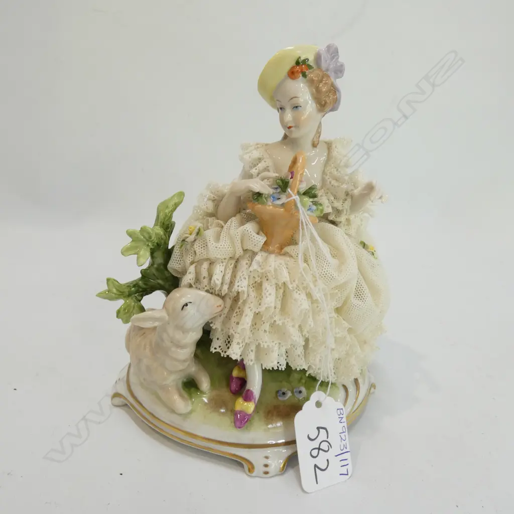 GERMAN CHINA FIGURE GIRL WITH LAMB Image 1++