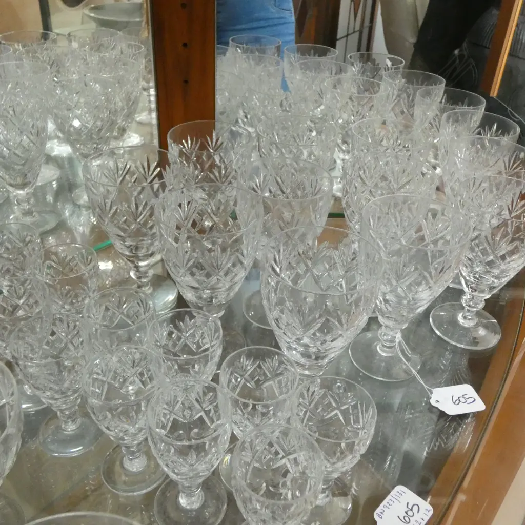 12 CROWN MARKED CRYSTAL SHERRY GLASSES + 12 PORT GLASSES Image 1++