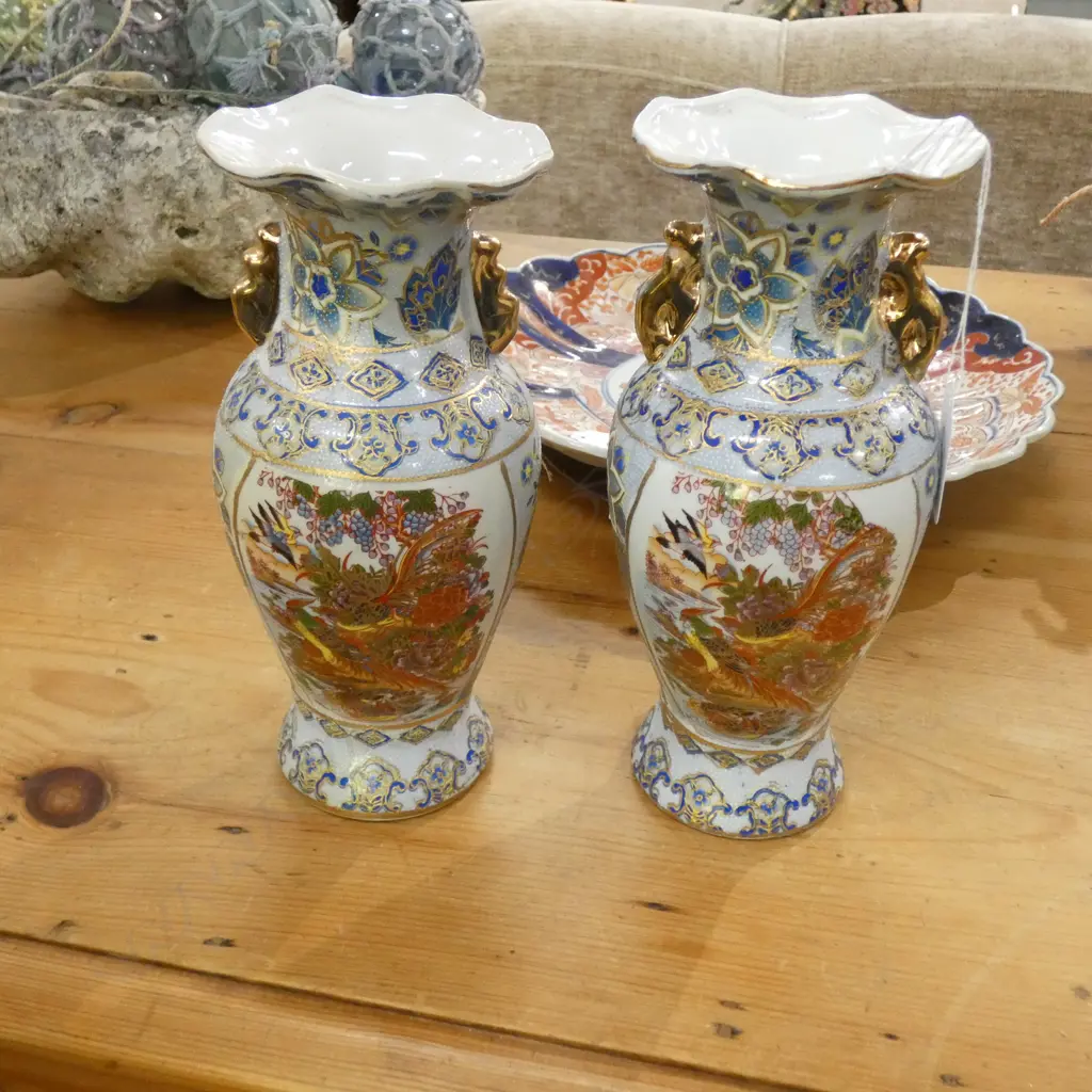 PR CHINESE PHEASANT DECORATED VASES H. 195MM Image 1++
