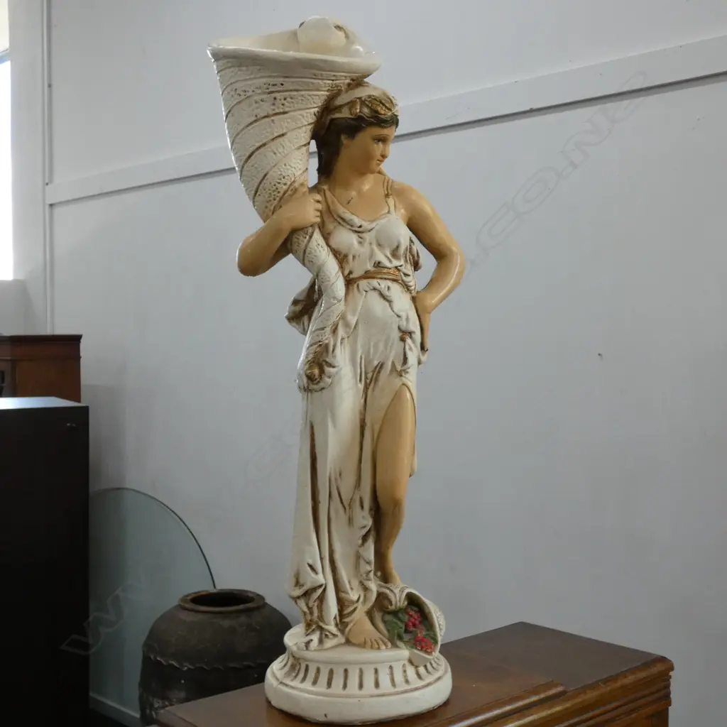 CAST PLASTER WOMAN WITH CONCH SHELL 850MM H Image 1++