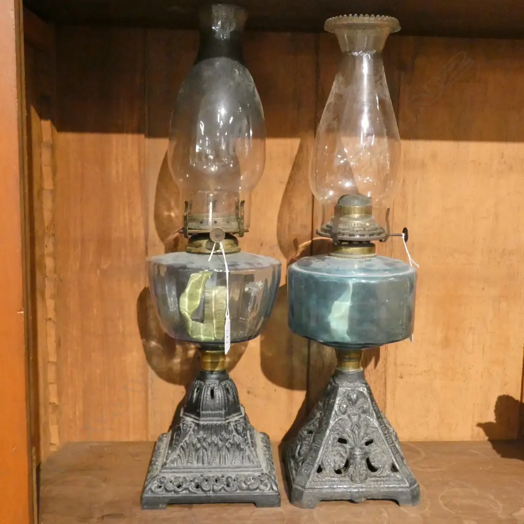 2 BLUE KEROSENE LAMPS 500MM H Image 1++