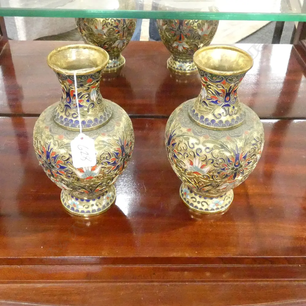 PR GOLD TONE CLOISONNE VASES H. 200MM Image 1++