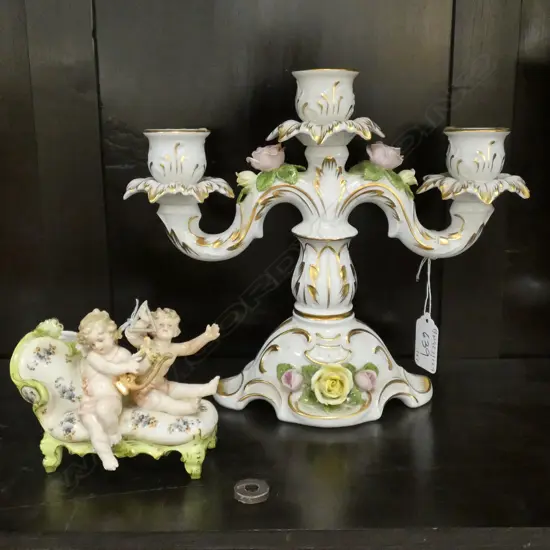 KAISER CHINA CANDLESTICK +SMALL CHINA CHERUBS
