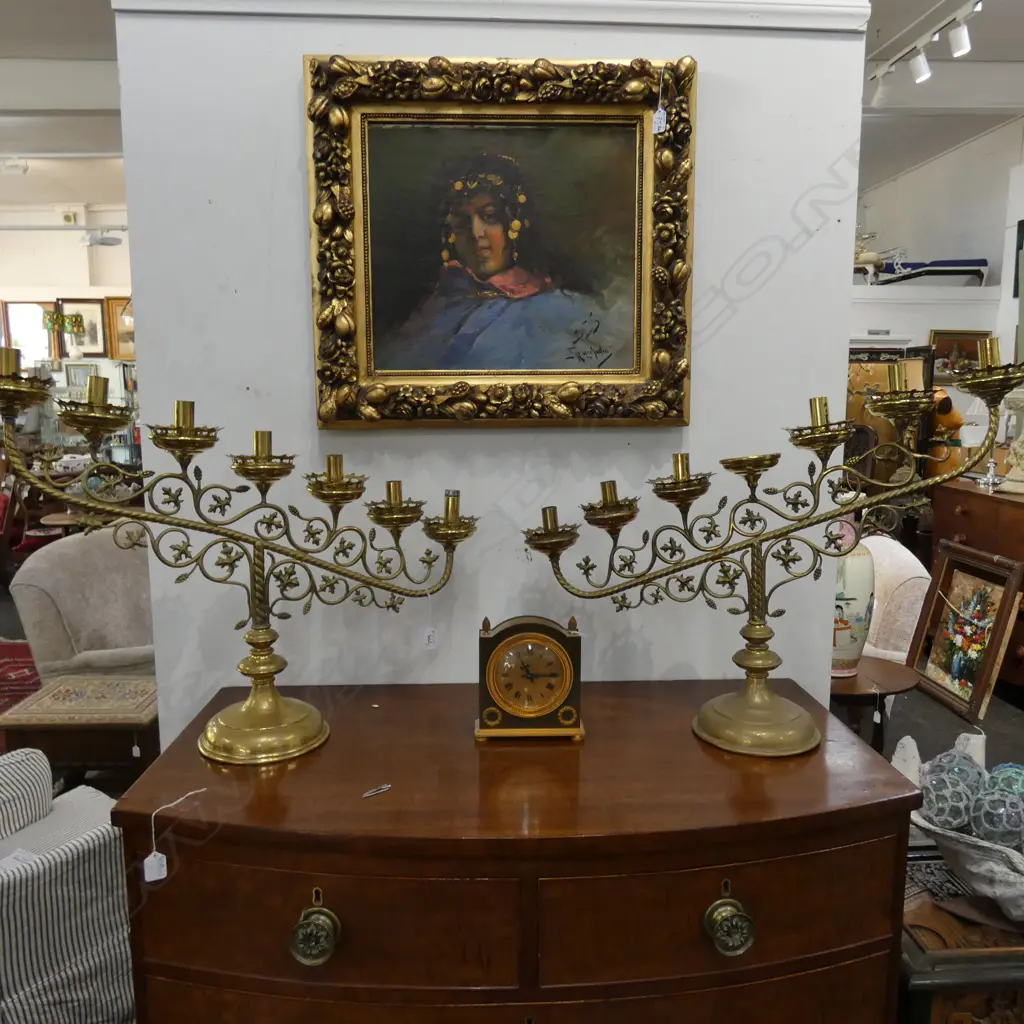 PR ORNATE BRASS MENORAH TYPE CHURCH CANDELABRA L. 700MM Image 1++