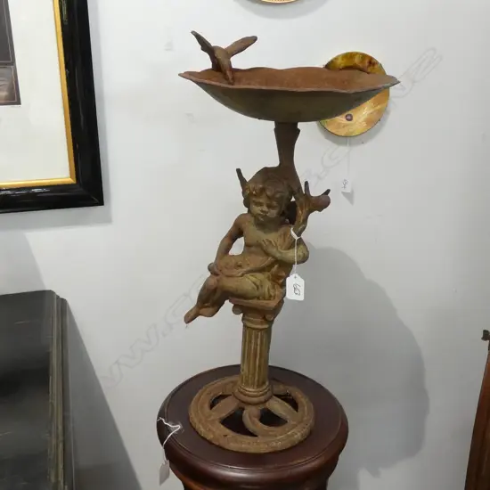 DECORATIVE BIRD BATH WITH CHERUB MOTIF BASE 500MM  TALL