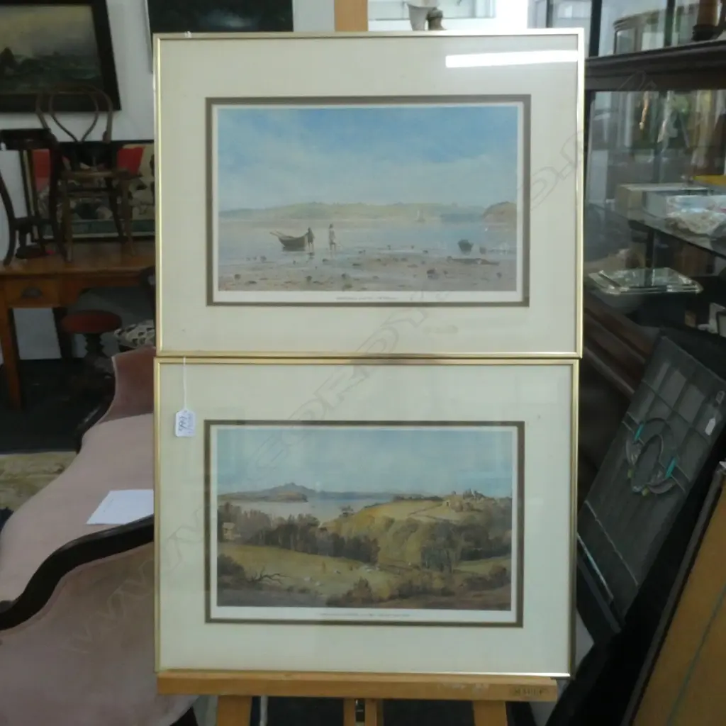 2 PRINTS; AUCKLAND HARBOUR FROM PARNELL C. 1860 + HOWICK ESTUARY 400 X 530MM Image 1++