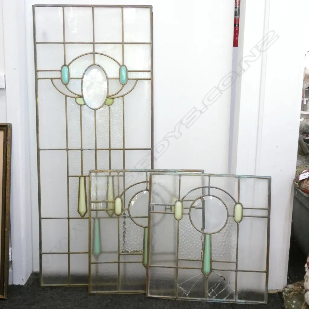 SET 3 ART DECO LEADLITE WINDOW PANELS A.F... Image 1++