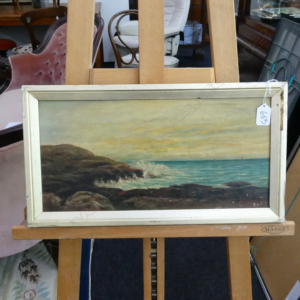 SMALL OIL COASTEL SCENE INITIALED F.A.B Image 1++