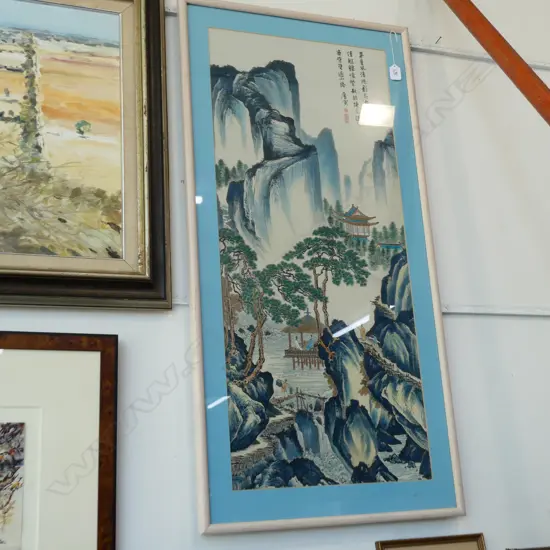 CHINESE STITCHED ARTWORK MOUNTAIN VILLAGE...