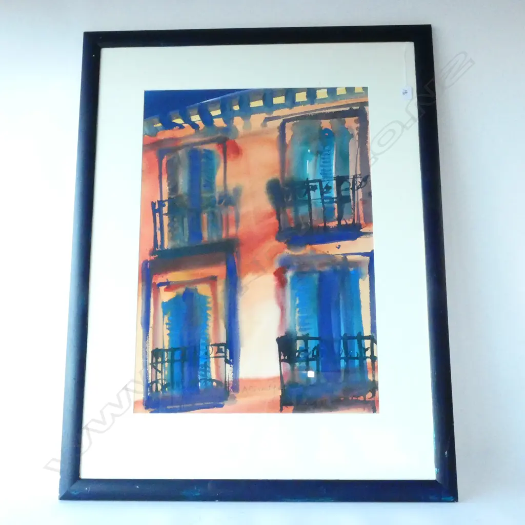ALISON RYDE WATERCOLOUR AUCKLAND BLUE BALCONY 1070 X 810 MM Image 1++