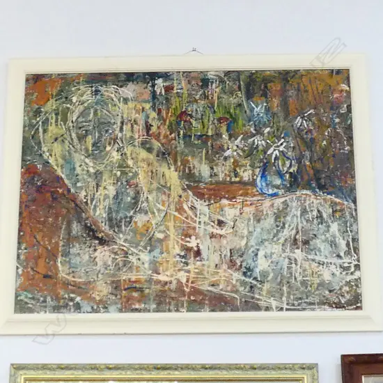 E. E. SIMES, LARGE OIL ON BOARD, ABSTRACT RECLINING NUDE