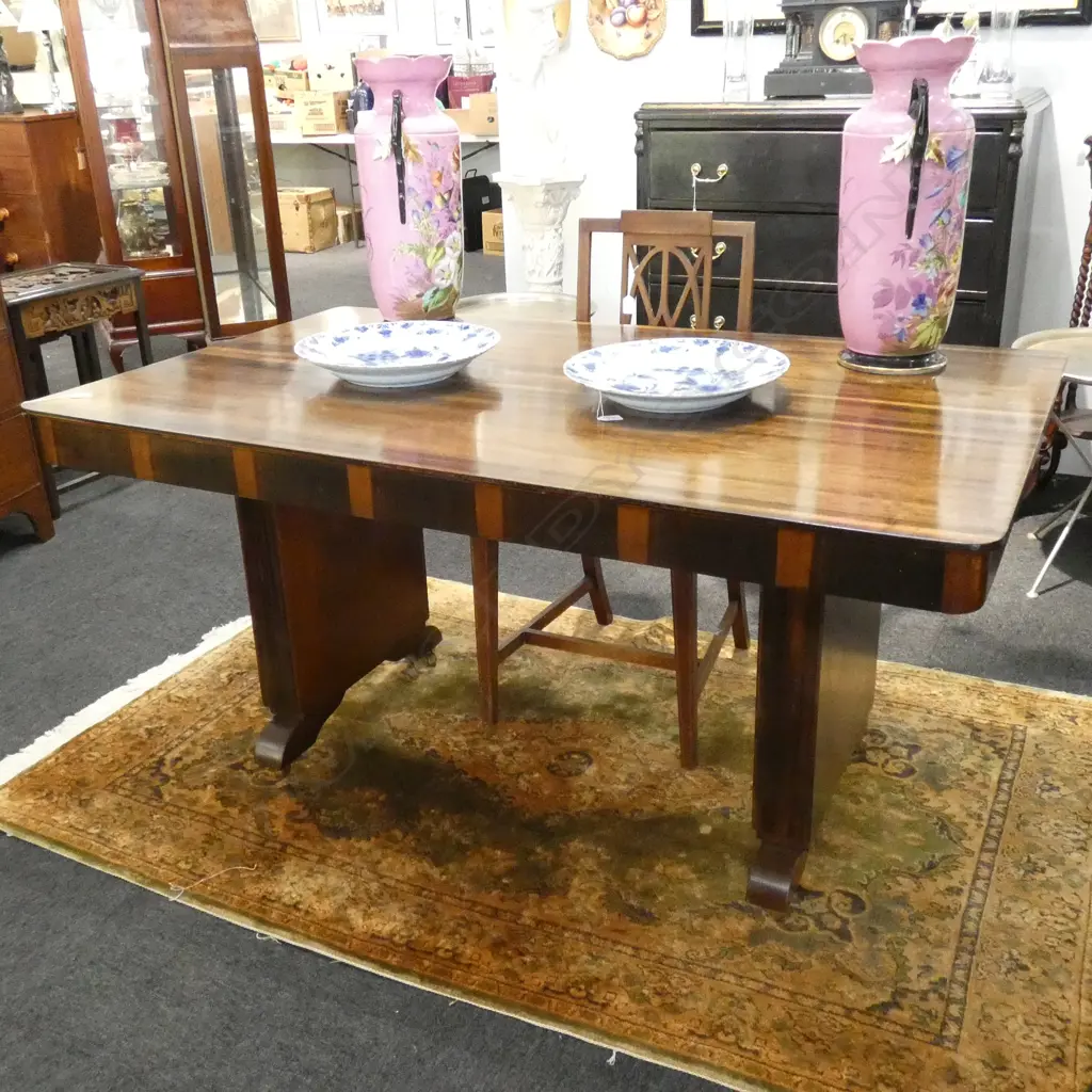 ART DECO N.Z. MADE WALNUT VENEERED 6 PLACE DINING TABLE  Image 1++