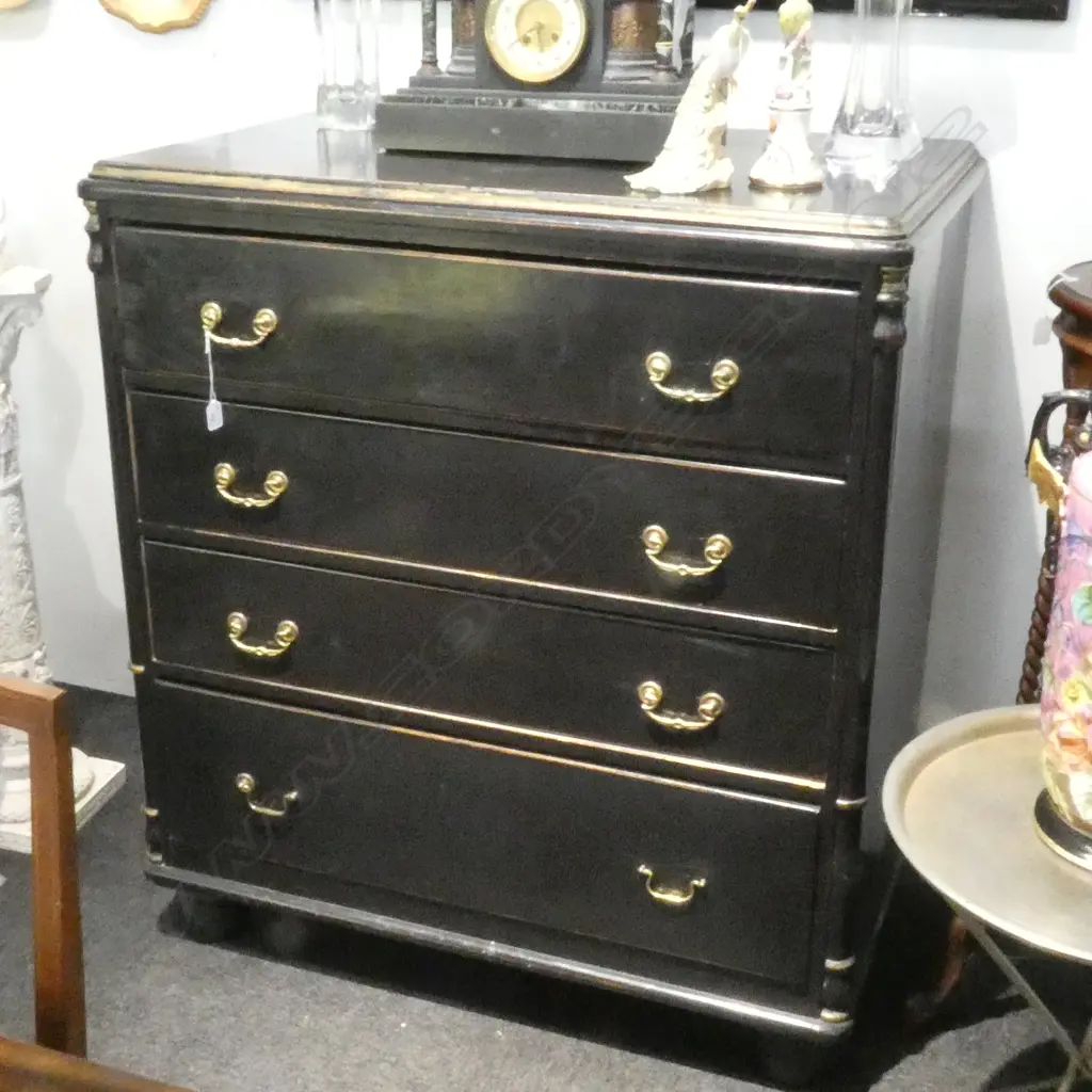19thC EBONISED 4 DRAWER CHEST W. 1010MM Image 1++