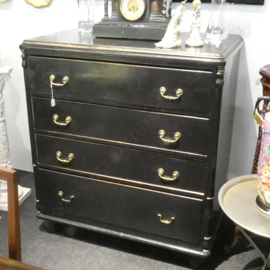 19thC EBONISED 4 DRAWER CHEST W. 1010MM