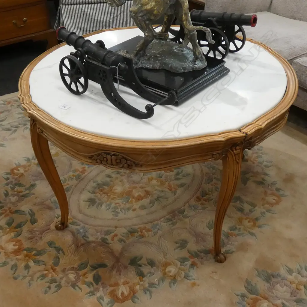 ITALIAN MARBLE TOP CARVED  SIDE TABLE  H. 508 D. 100 Image 1++