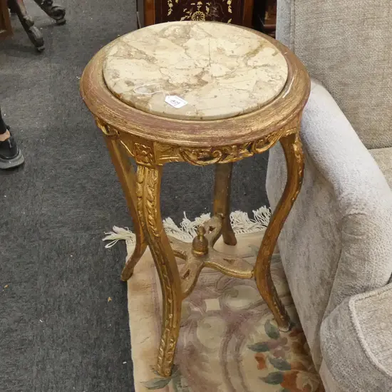 GILT AND MARBLE PLANT STAND A/F TOP