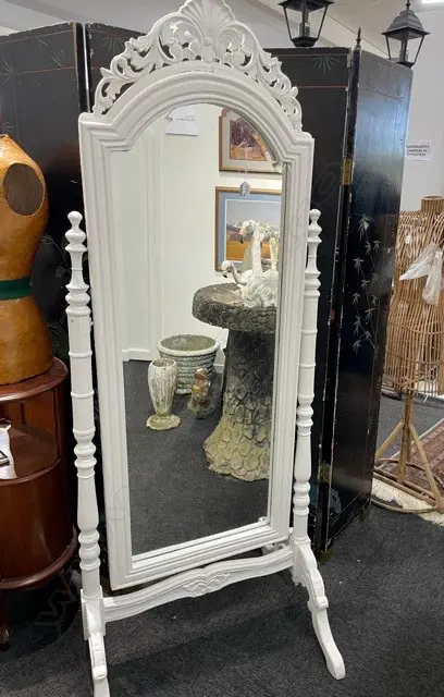 VINTAGE WOODEN WHITE PAINTED SWING MIRROR H. 1806 MM Image 1++