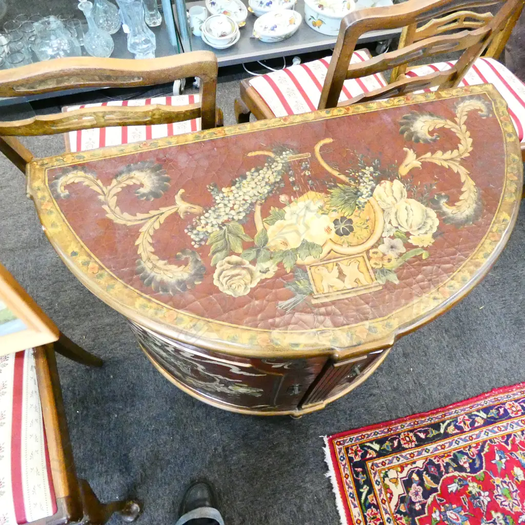 CONTINENTAL HAND PAINTED DEMI-LUNE CABINET  Image 1++