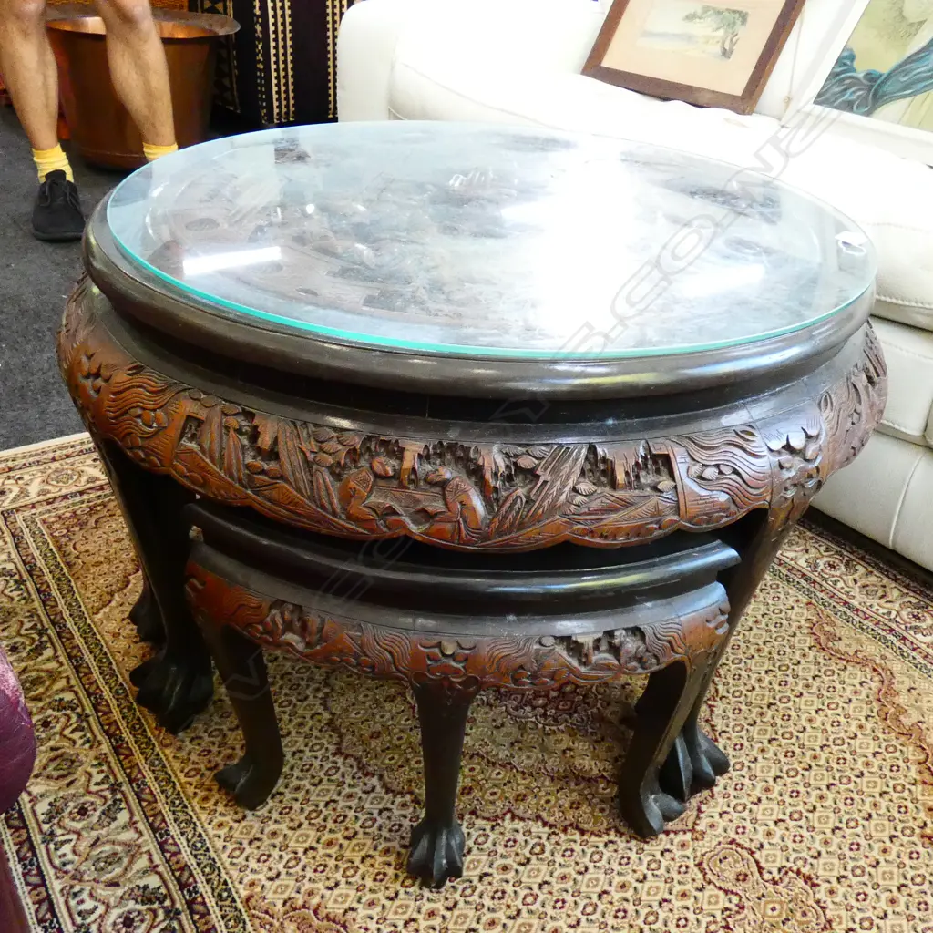 CHINESE CARVED NEST OF 5 TABLES Image 1++