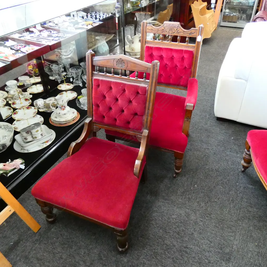 PR OF EDWARDIAN GRANDMOTHER+ GRANDFATHER CHAIRS Image 1++