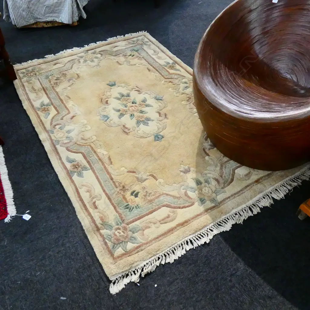 HAND KNOTTED ALL WOOL AUBUSSON STYLE RUG 1810 x 1210MM Image 1++