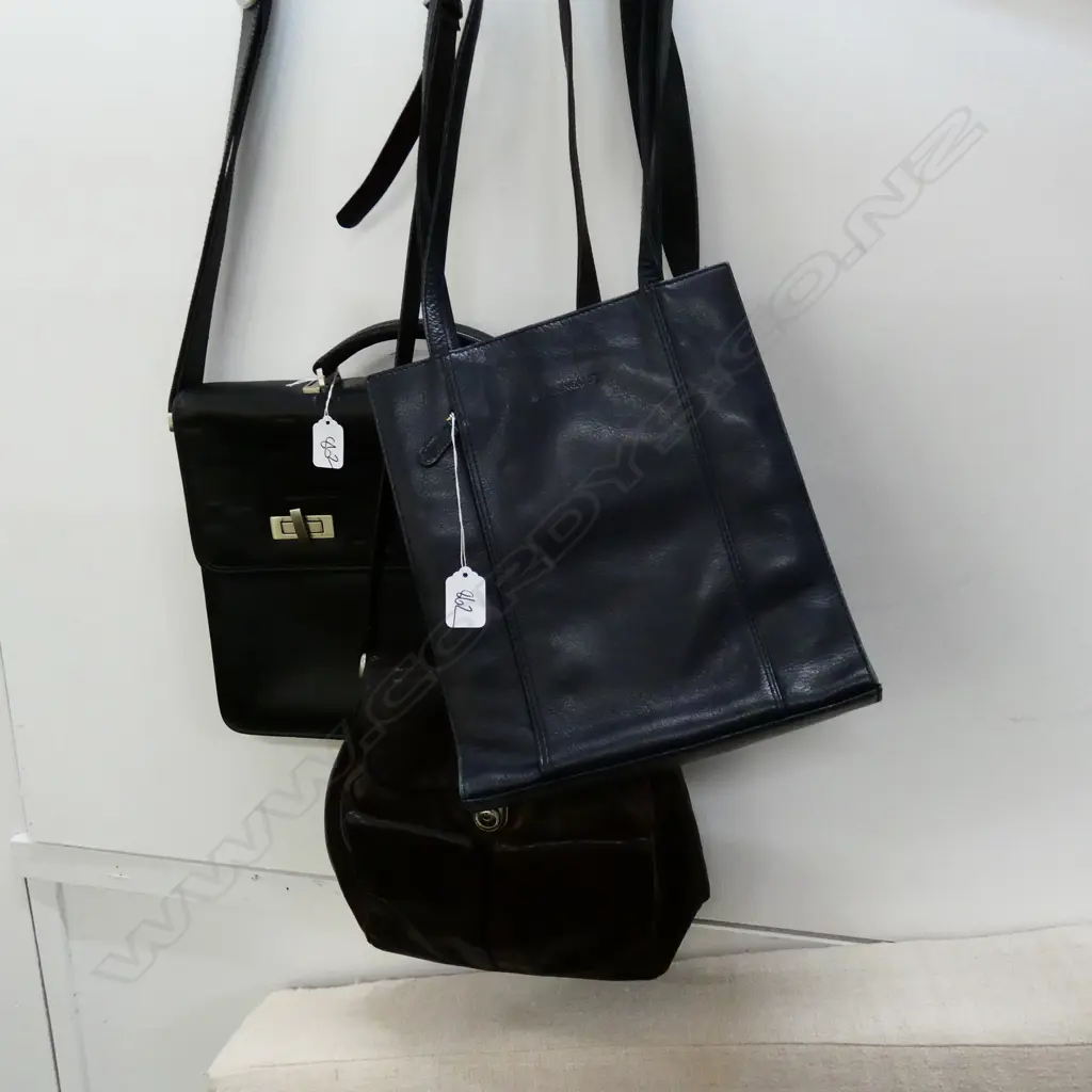 3 LEATHER BAGS; BRAUN BUFFER, MELLENCAMP, ETC Image 1++