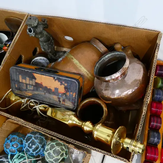 BOX LOT ASST. BRASS / COPPER ETC