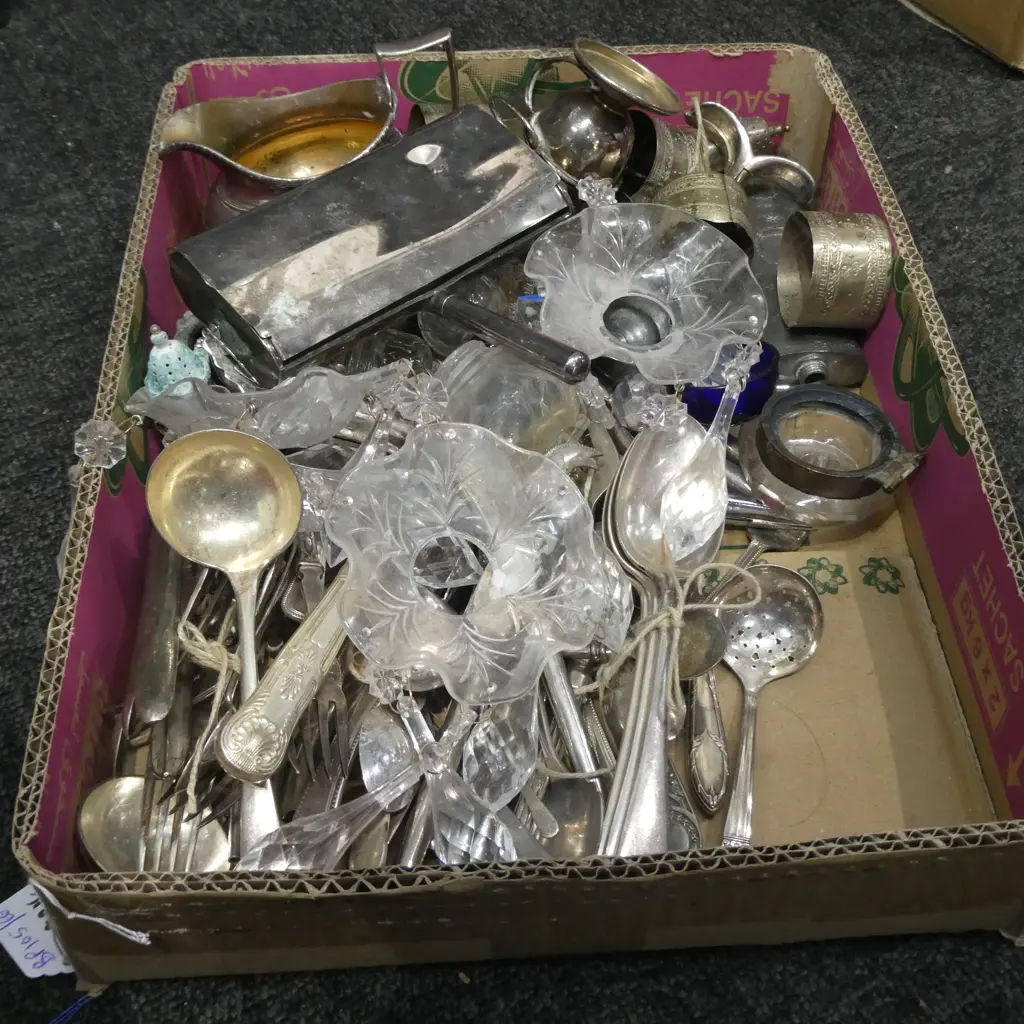 BOX LOT ASST EPNS CUTLERY, ETC Image 1++
