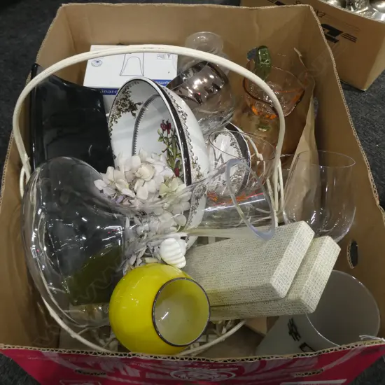 BOX LOT ASST GLASSWARE, ETC